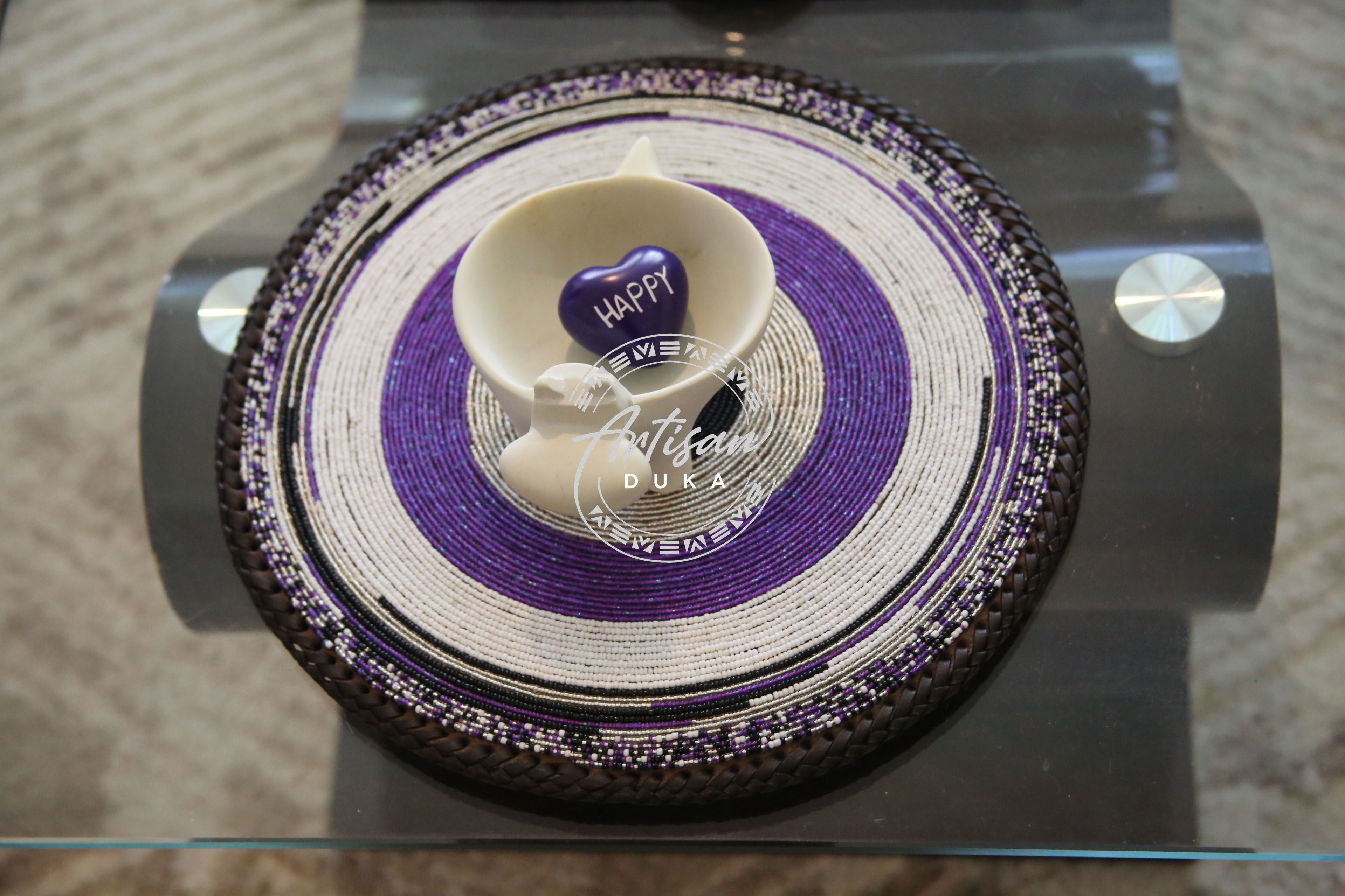 Daisy White and violet Beaded placemat