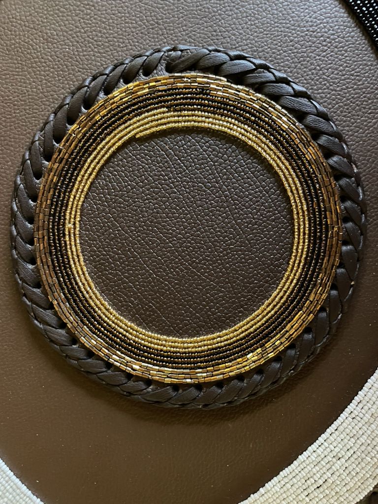 Half beaded placemat, beaded placemat, Kenyan placemat, African placemat.