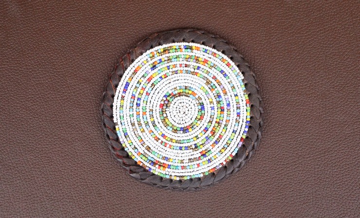 White With Brown Outline Rainbow Beaded Mat
