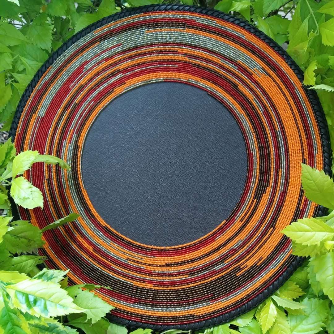 Burgundy &amp; Orange Half-Beaded Leather Placemat