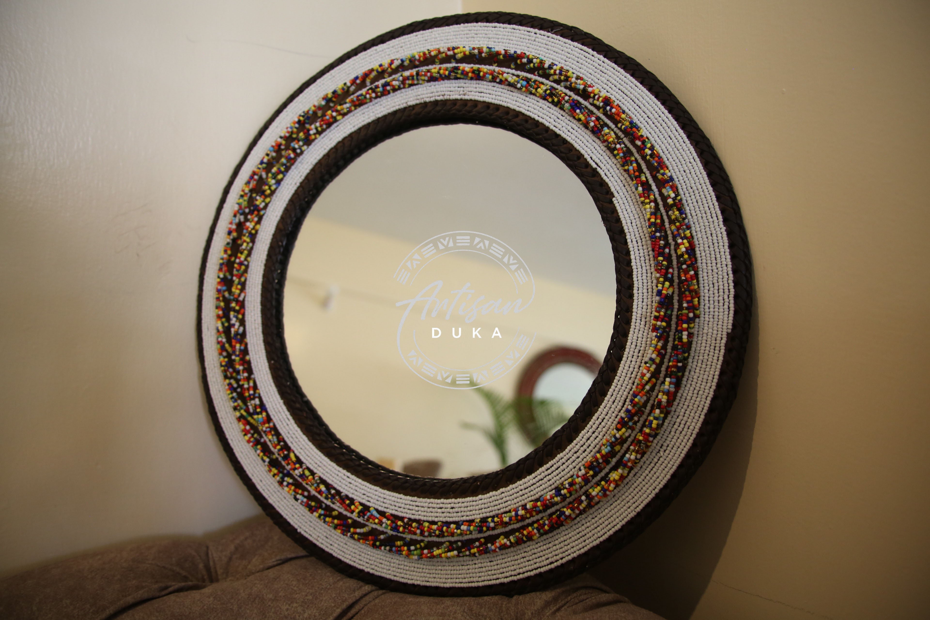 Daisy White with mixed colored beads mirror