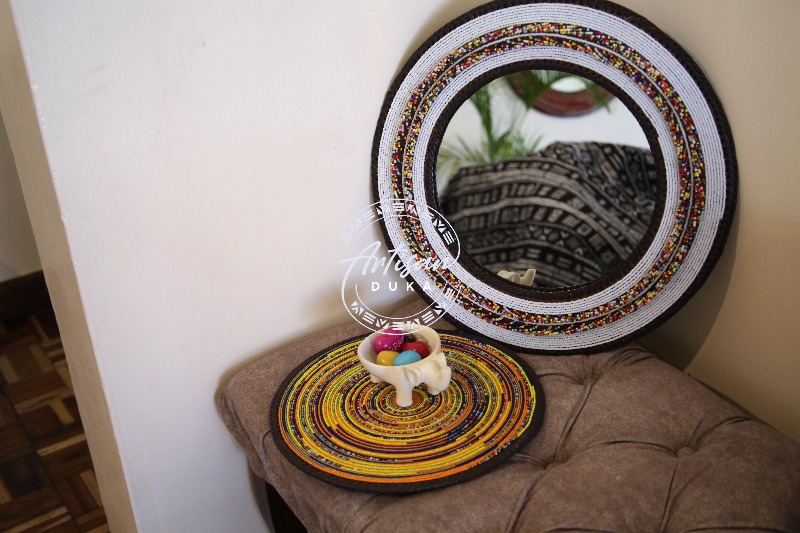 Daisy White with mixed colored beads mirror