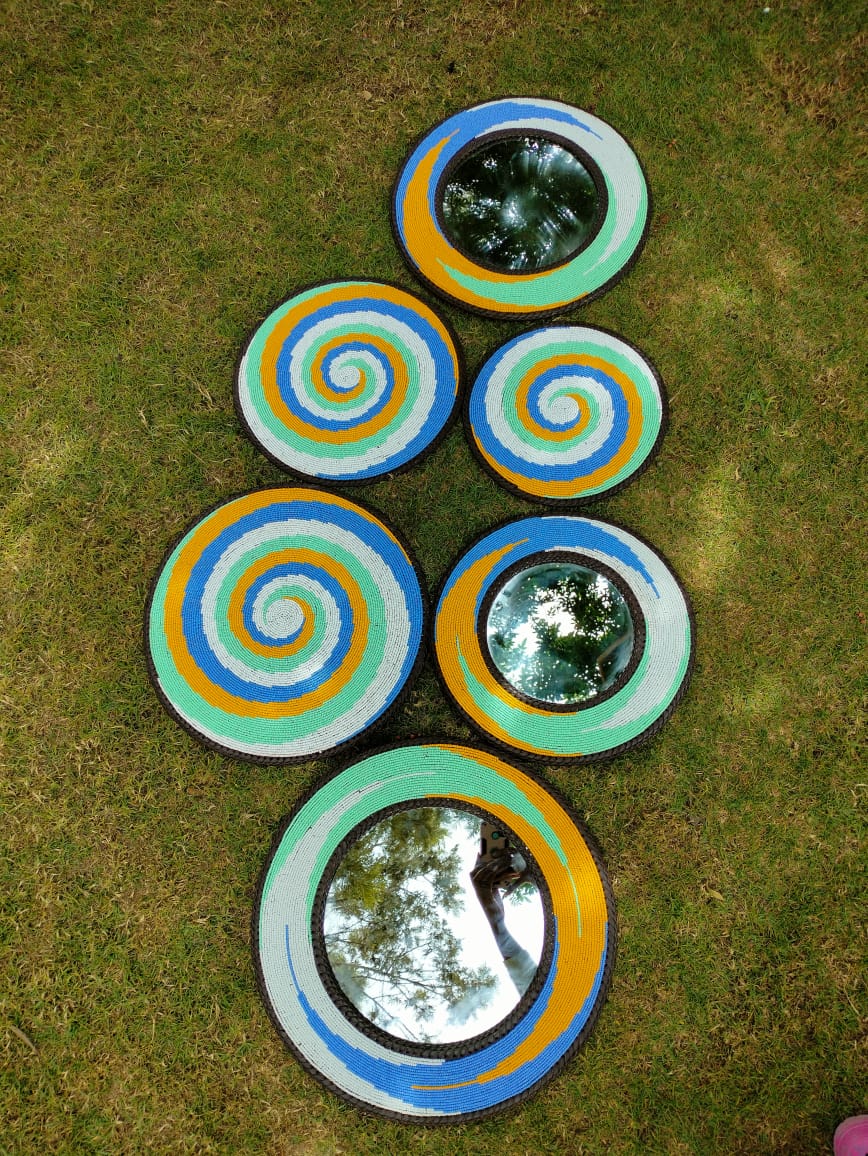 Yellow wave Beaded Mirror