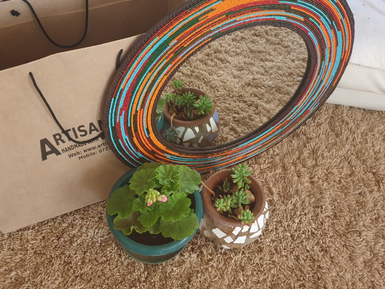 Rainbow patterned beaded mirror