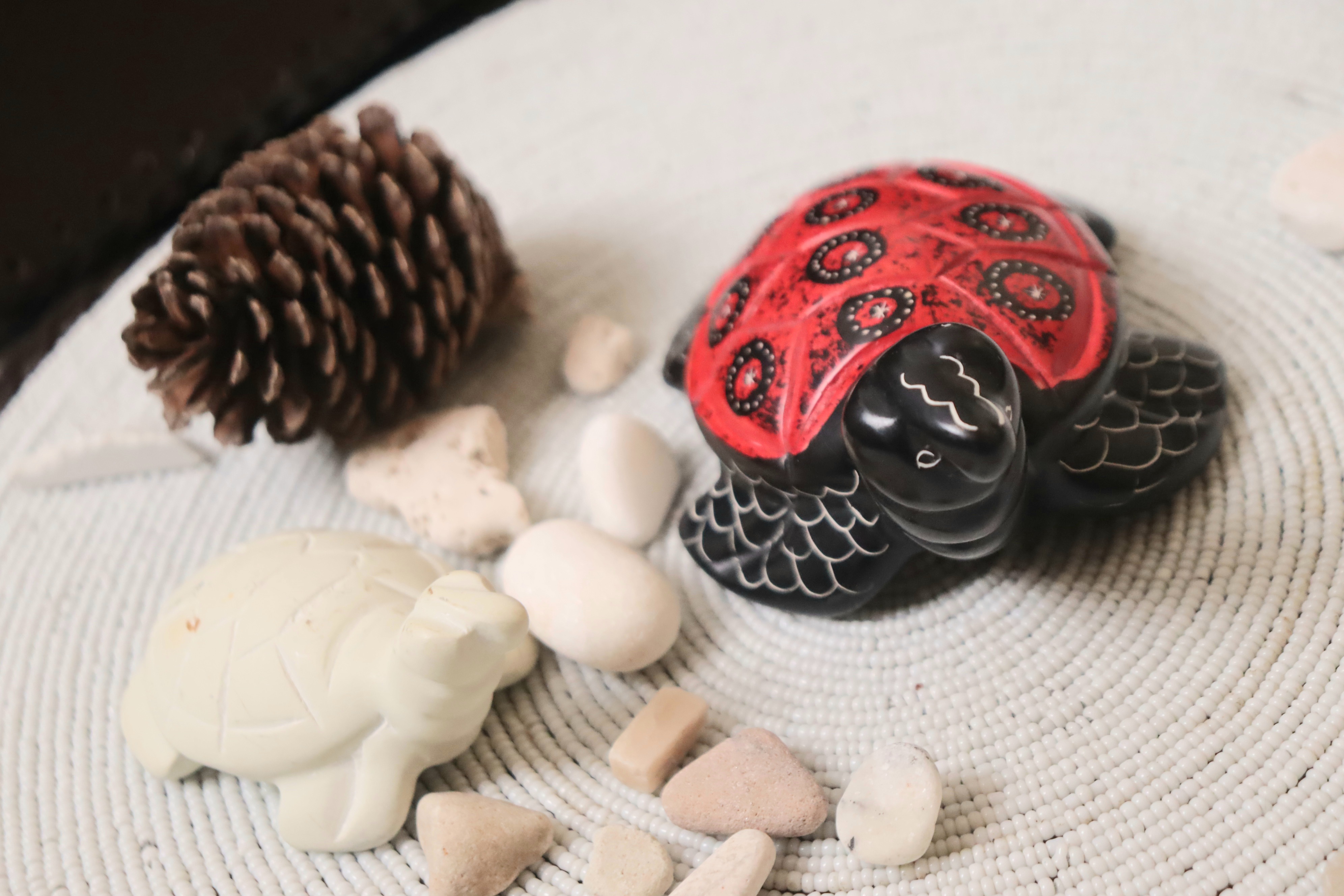 Red soapstone turtle.