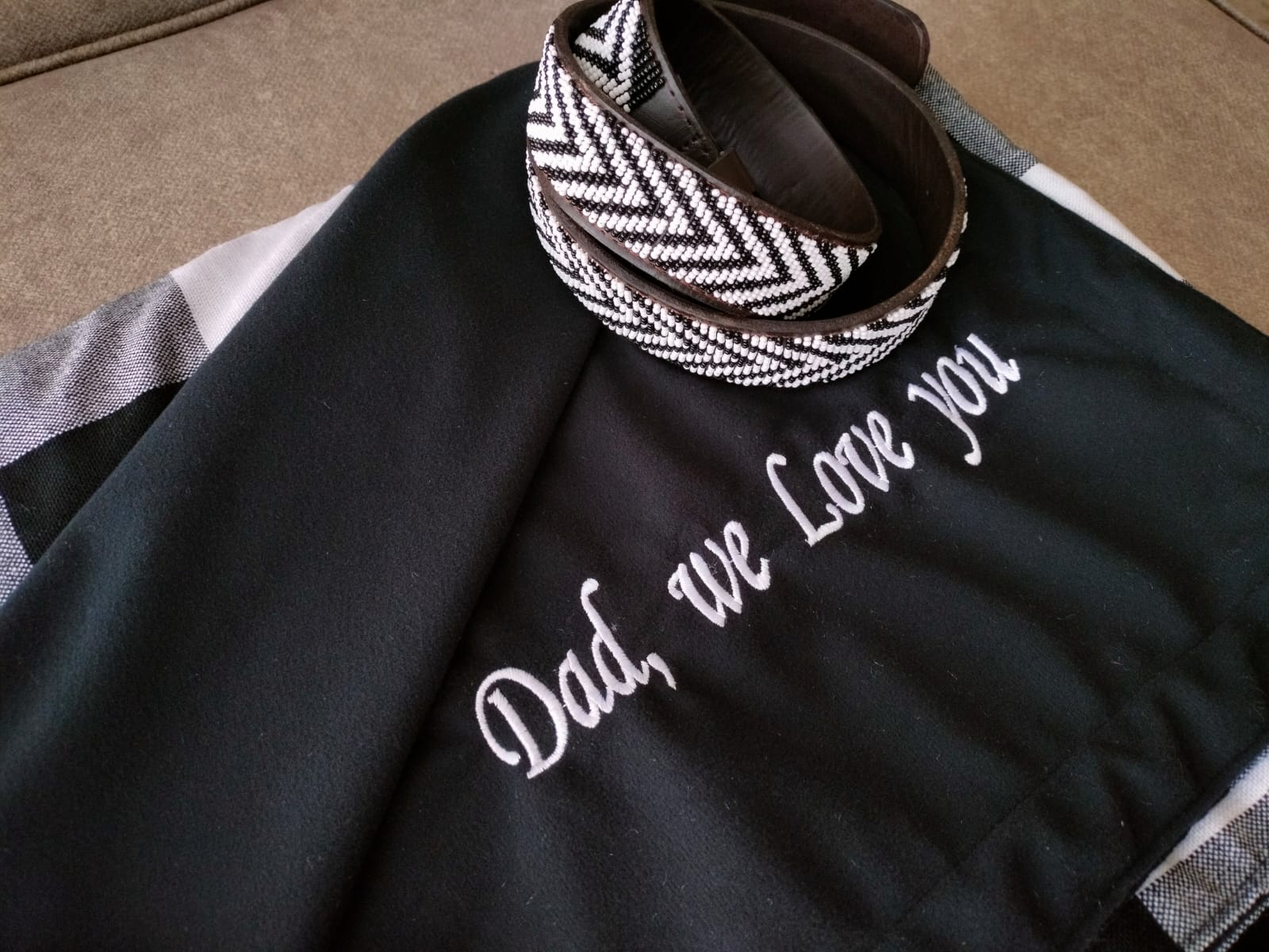 Black Maasai blanket with message