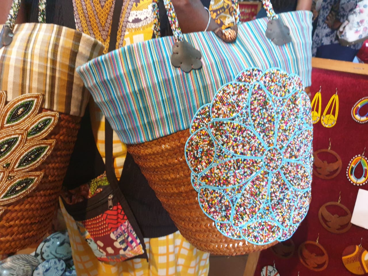 Blue beaded kikoy basket