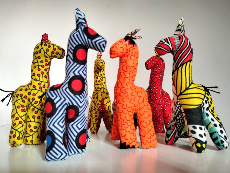 Kitenge giraffe toy, kitenge toy, toy.