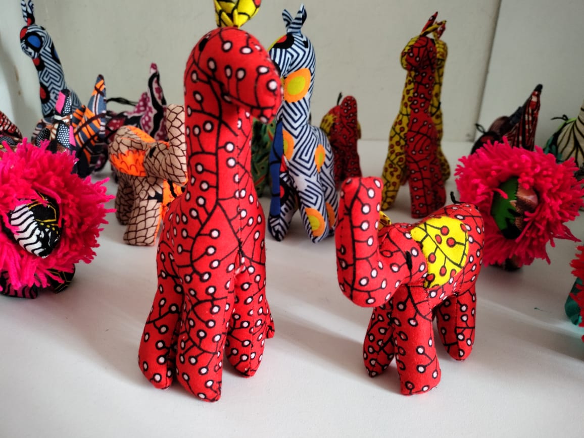 Kitenge giraffe toy, kitenge toy, toy.