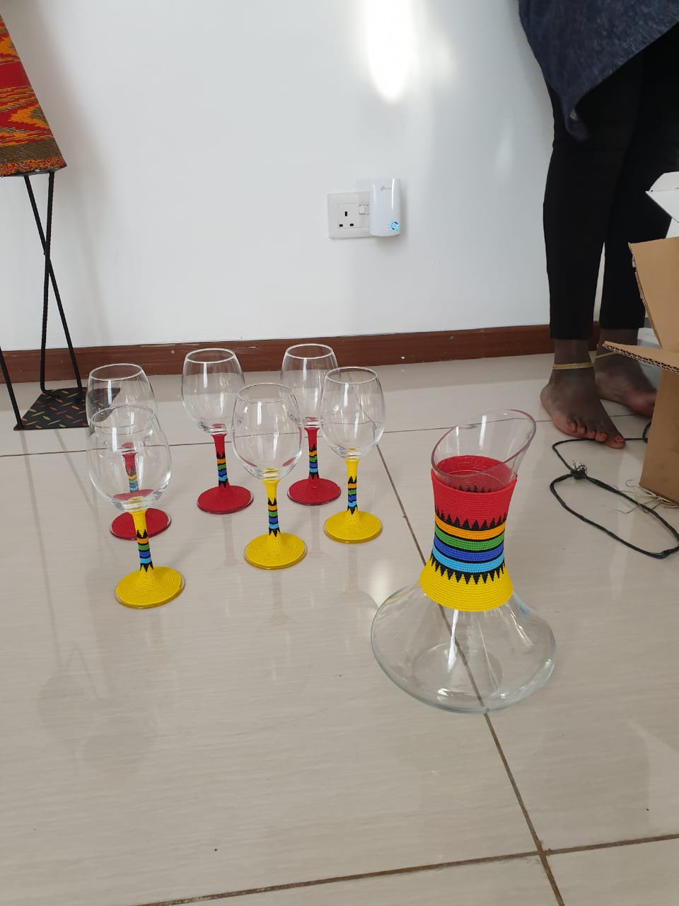 Golden Sunset Beaded Wine Glasses and Decanter Set