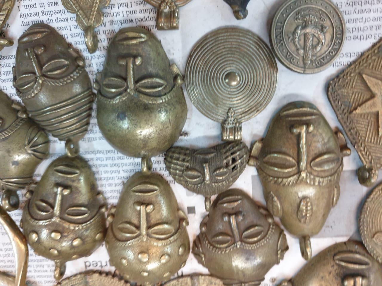 Hand-carved African brass pendants, Brass Antiques, Brass decor