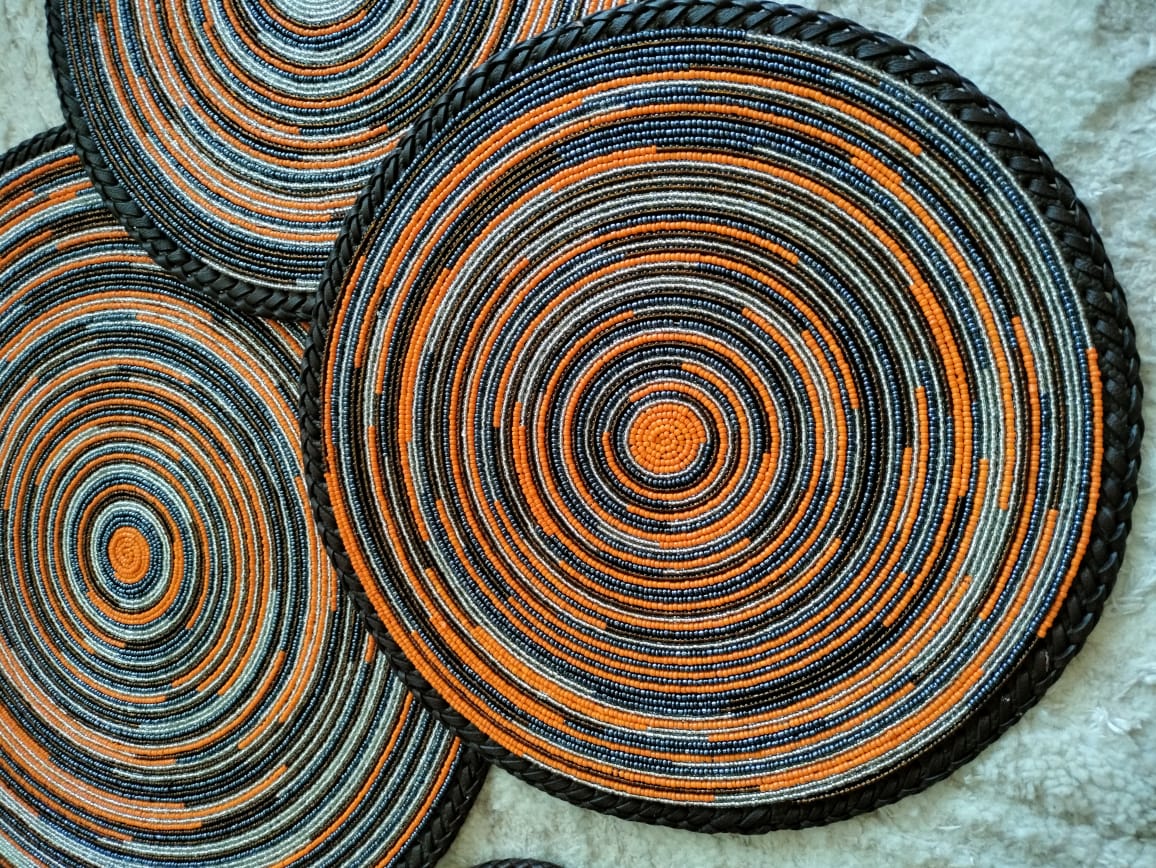 Tangerine Maasai Beaded Placemats, Orange Maasai beaded placemat, Mat