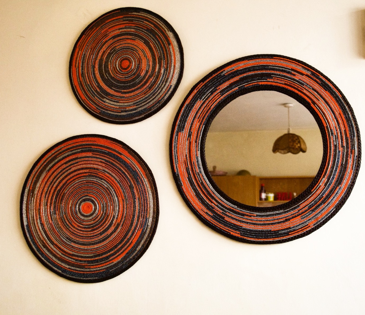 Tangerine Maasai Beaded Mirror Set