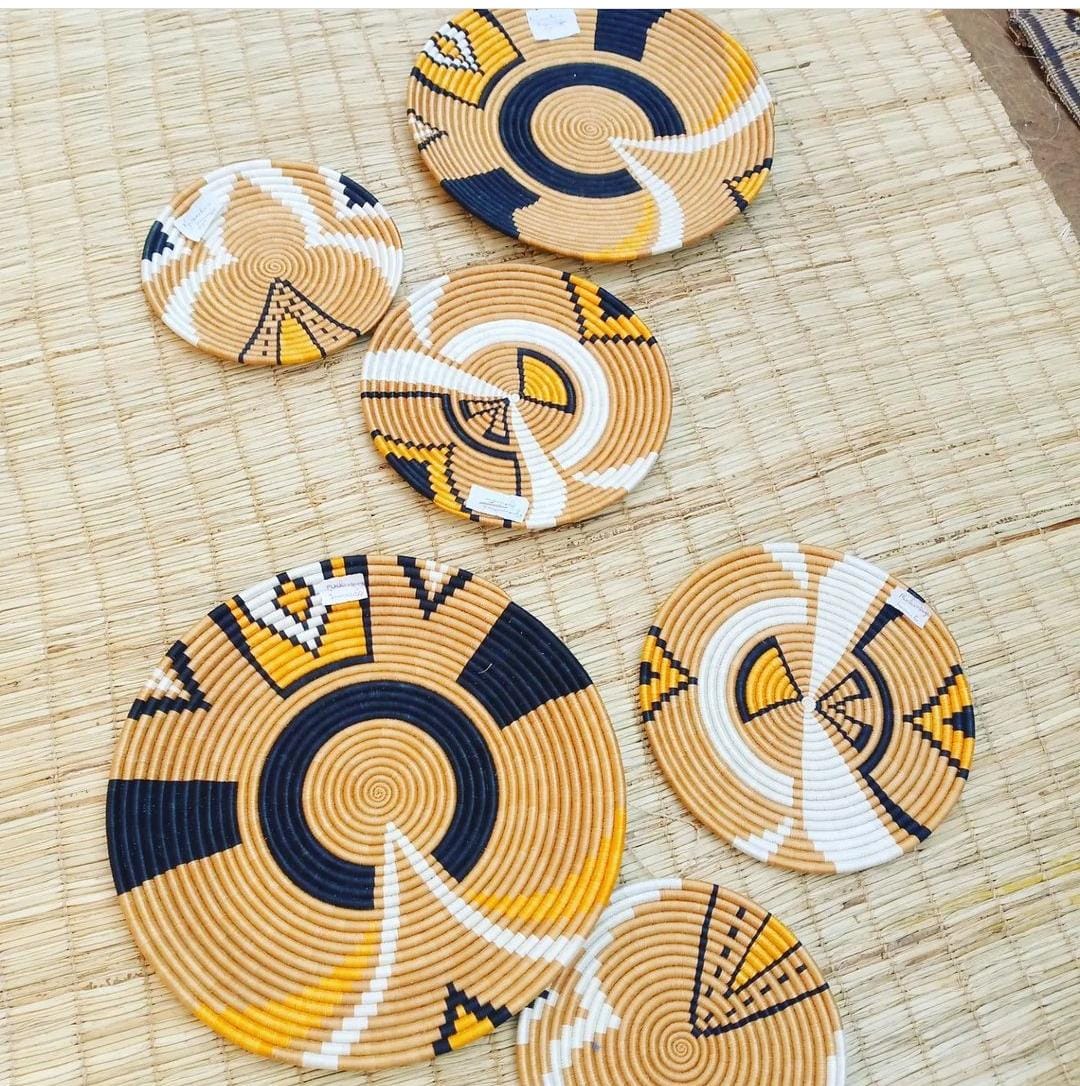 Rwanda Brown, Yellow &amp; Blue Wall Baskets