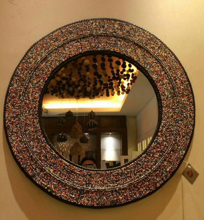 Multi-colored Split Maasai Hand-Beaded Mirror