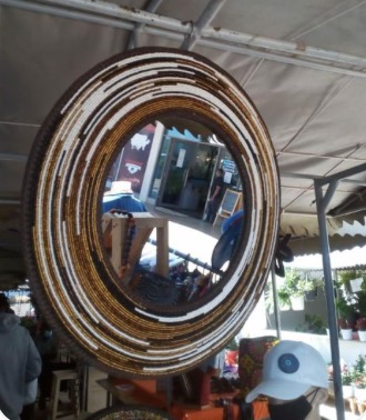 Brown, Silver &amp; White Maasai Beaded Mirror (Set of 3), Mirror wall decor
