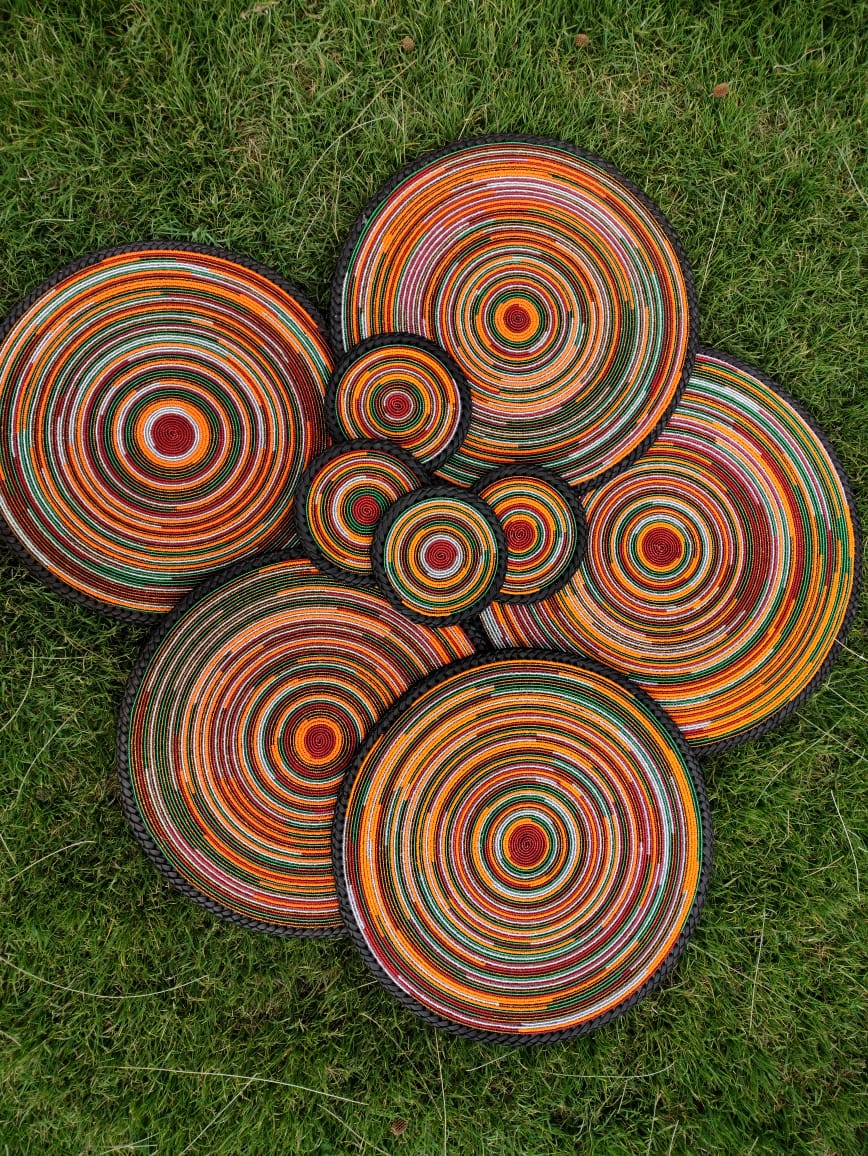 Fiery Orange fully-beaded Maasai placemats, Orange Maasai beaded placemats, Mats