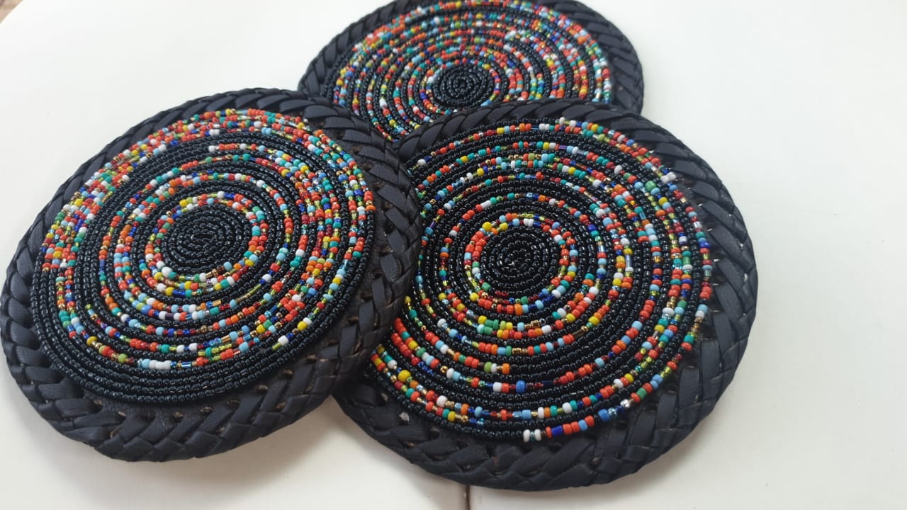 Black &amp; Confetti Beaded Coasters