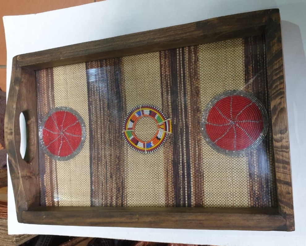 Wooden Trays with Red Mat