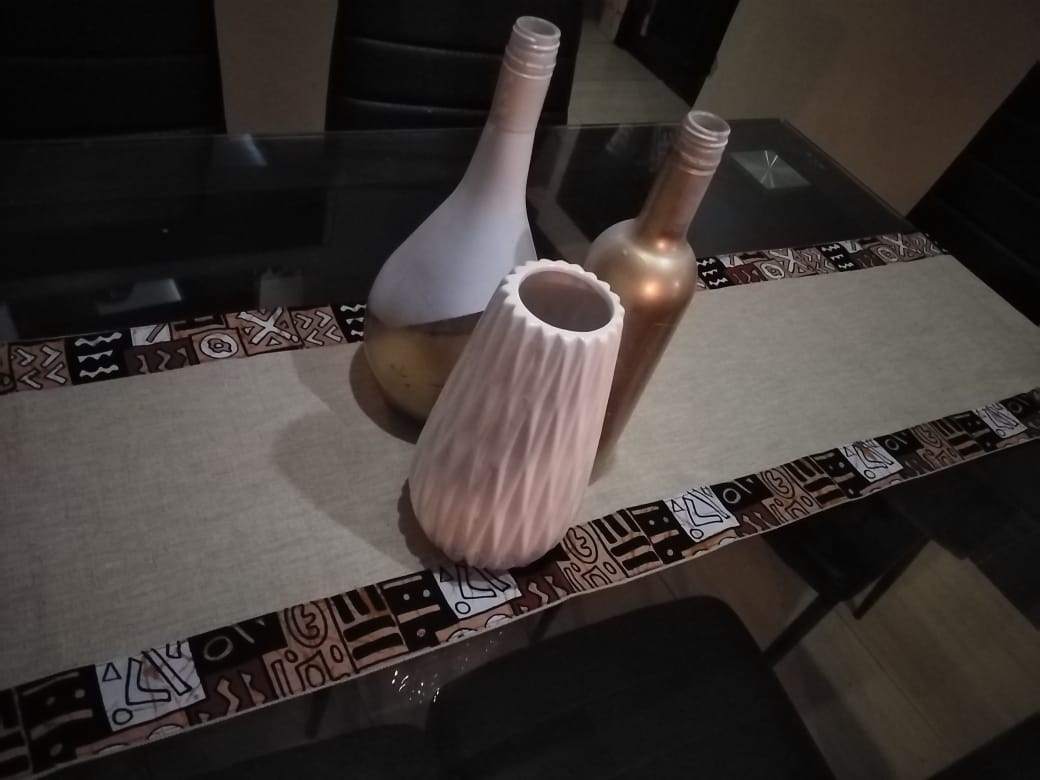 Linen Table Runner with Ankara trim