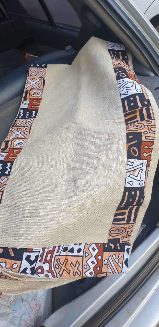 Linen Table Runner with Ankara trim