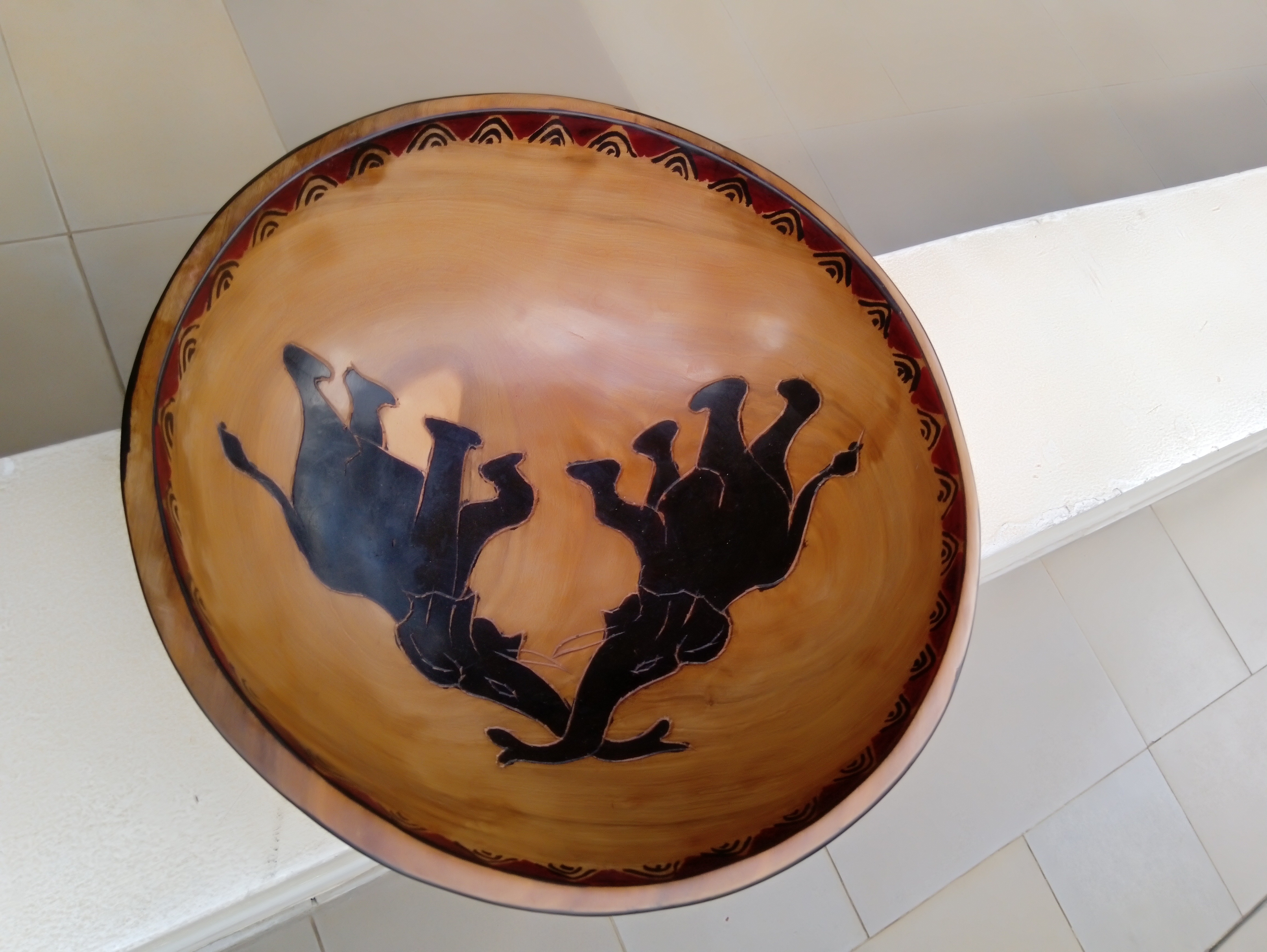 Round Bowl with Elephant Print, Wooden Servers, Wooden Bowl, Bowl