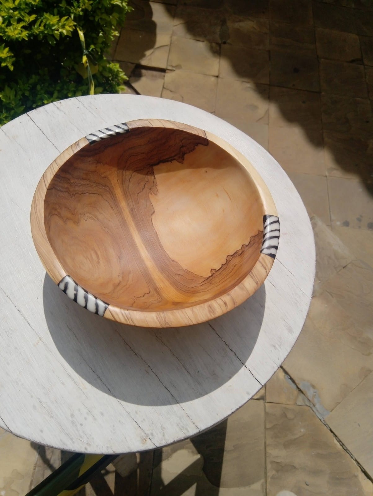 Round Wood Bowls with Bone Detail (Set of 3)