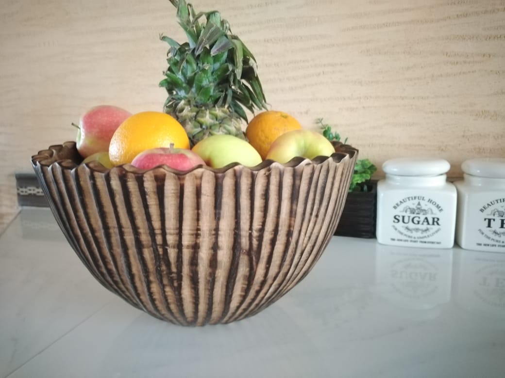 Smoked large ridged Jacaranda bowl, Jacaranda wooden bowls, Wooden bowls