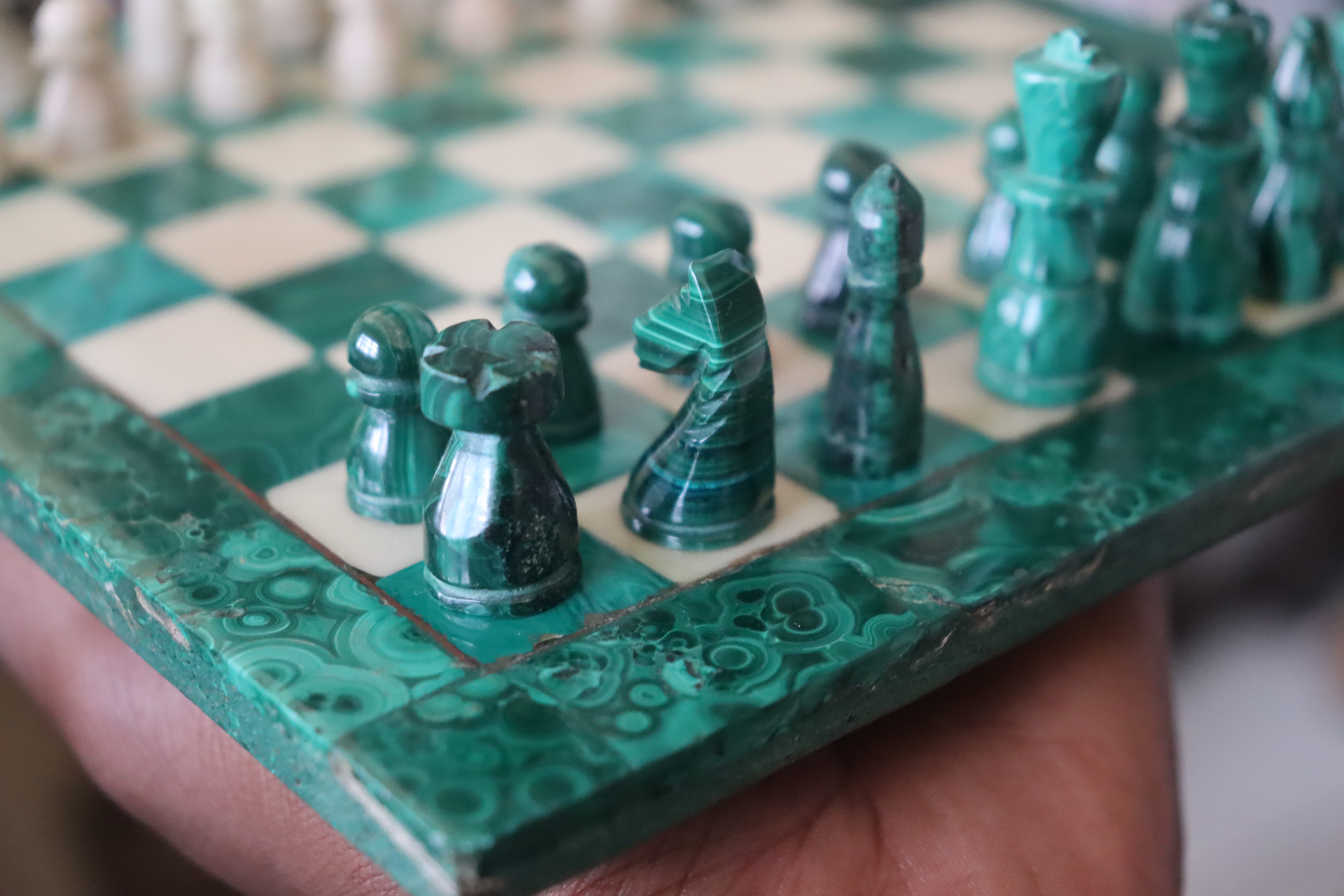 Rectangular malachite chess board