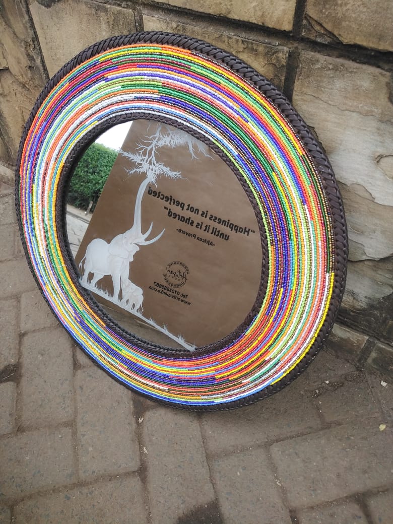 African Savannah Engraved Beaded Mirrors (Pair)