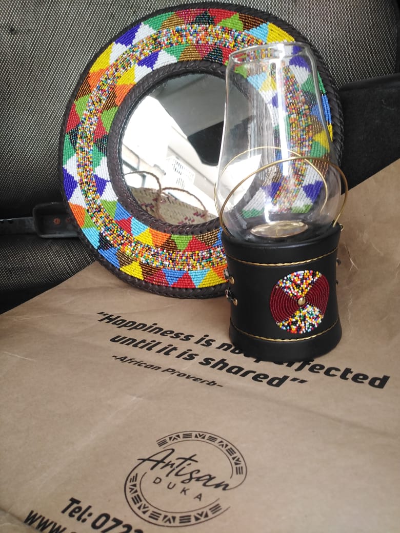 Intricate 30 inch Beaded Mirror &amp; Lantern