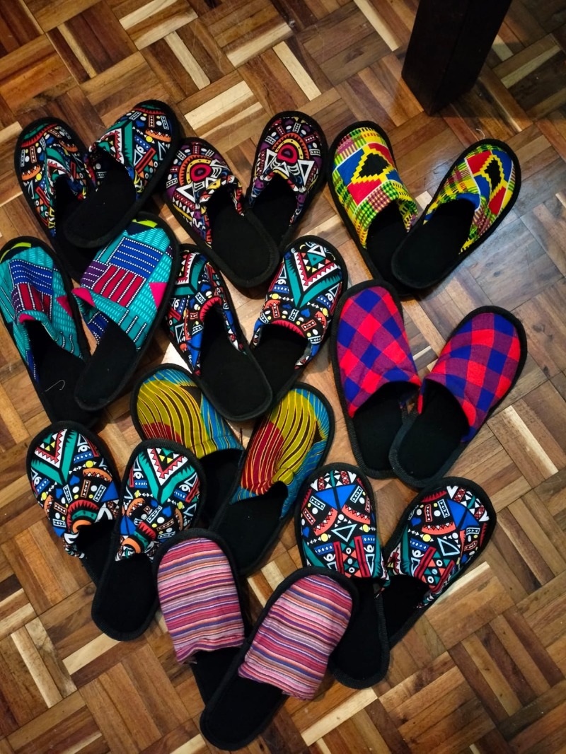 Ankara slippers, multicolored ankara slippers, Kenyan ankara slippers