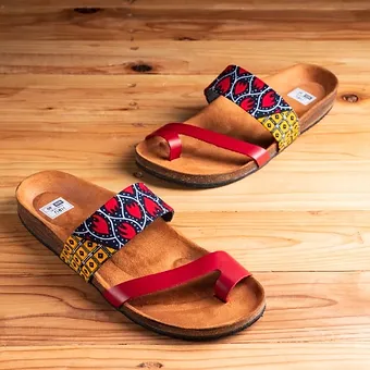 Red Ankara slippers, Ankara slippers, Kenyan ankara shoes