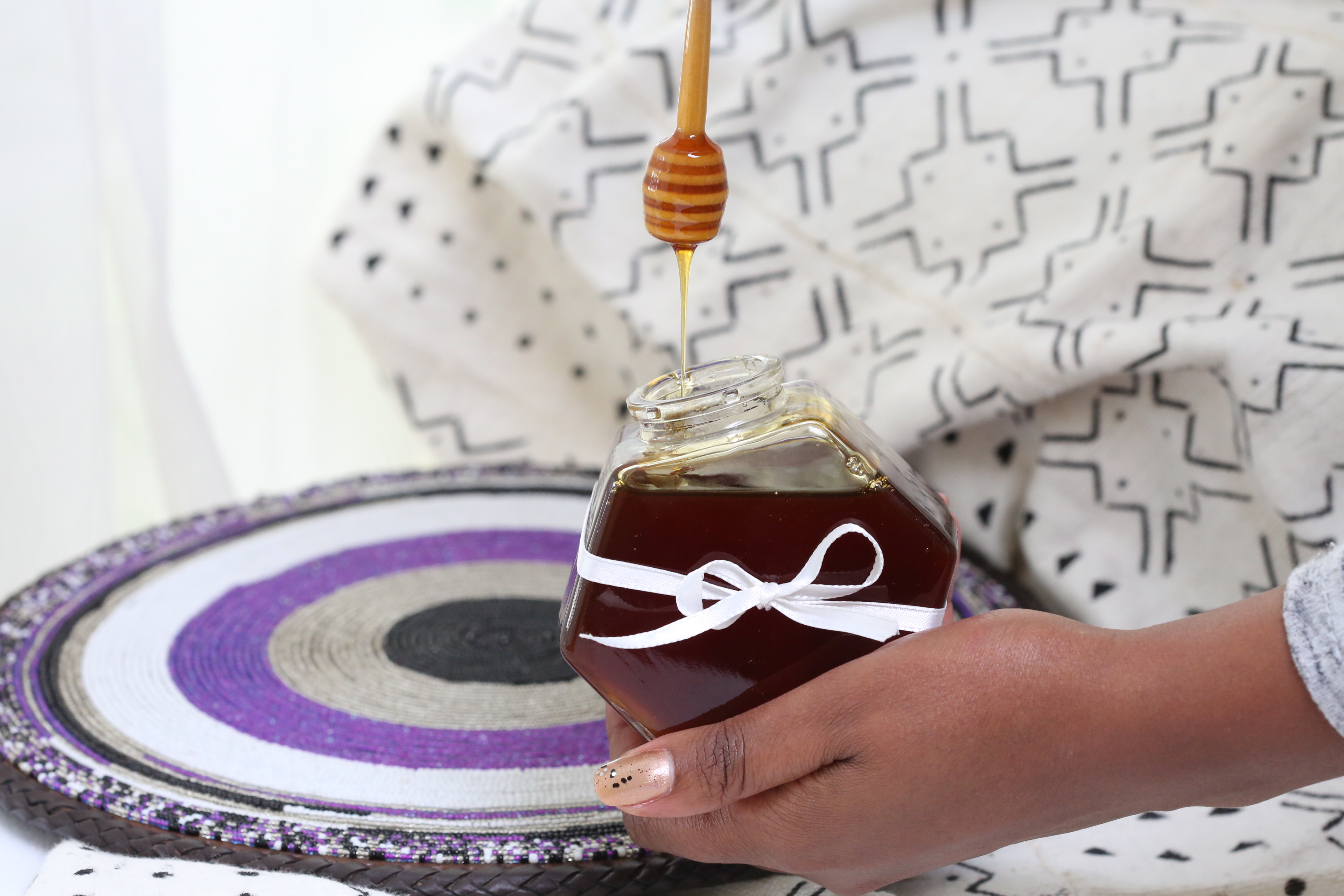 Maasai Beaded placemat with honey jar gift package