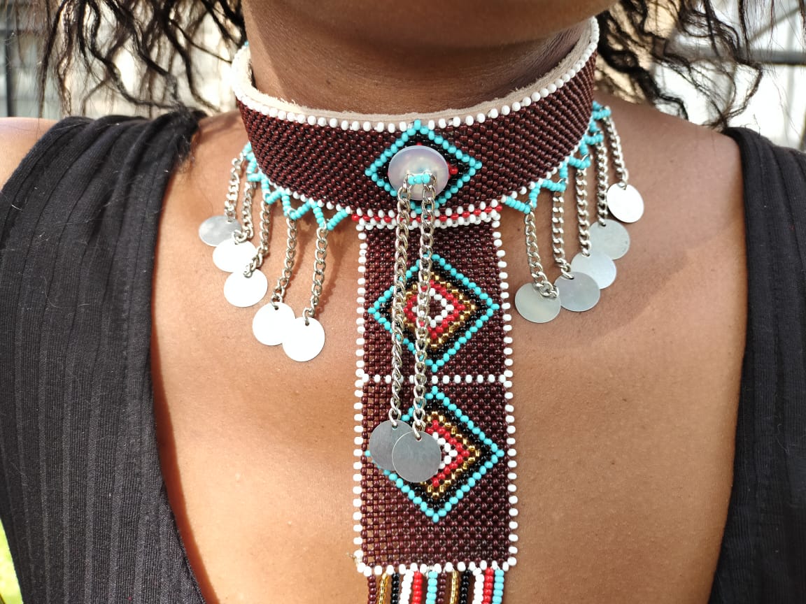 Bay Brown &amp; Teal Maasai Tribal Chocker Necklace