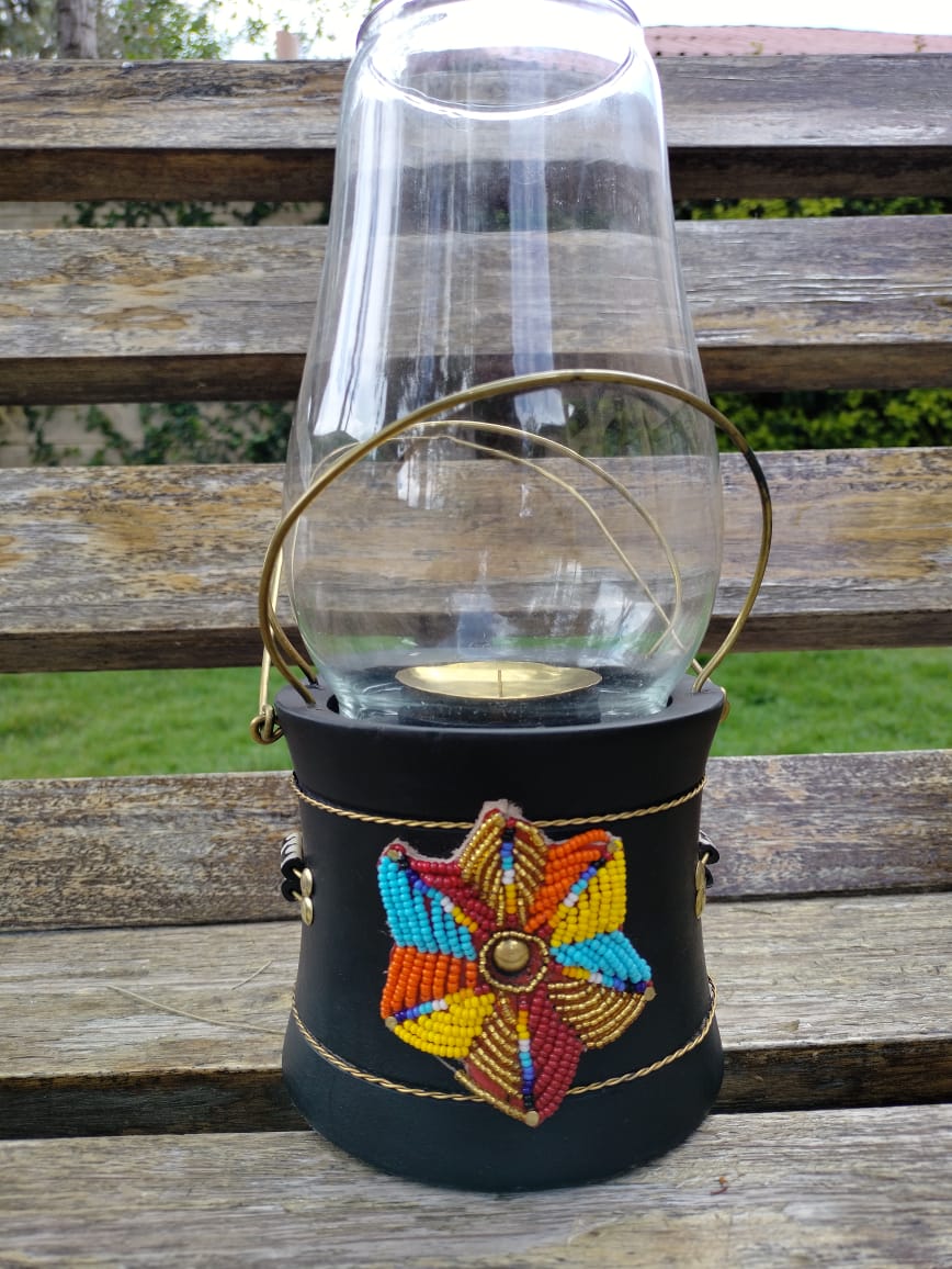 Flower Multicolor Beaded Lantern-style Candle Holder