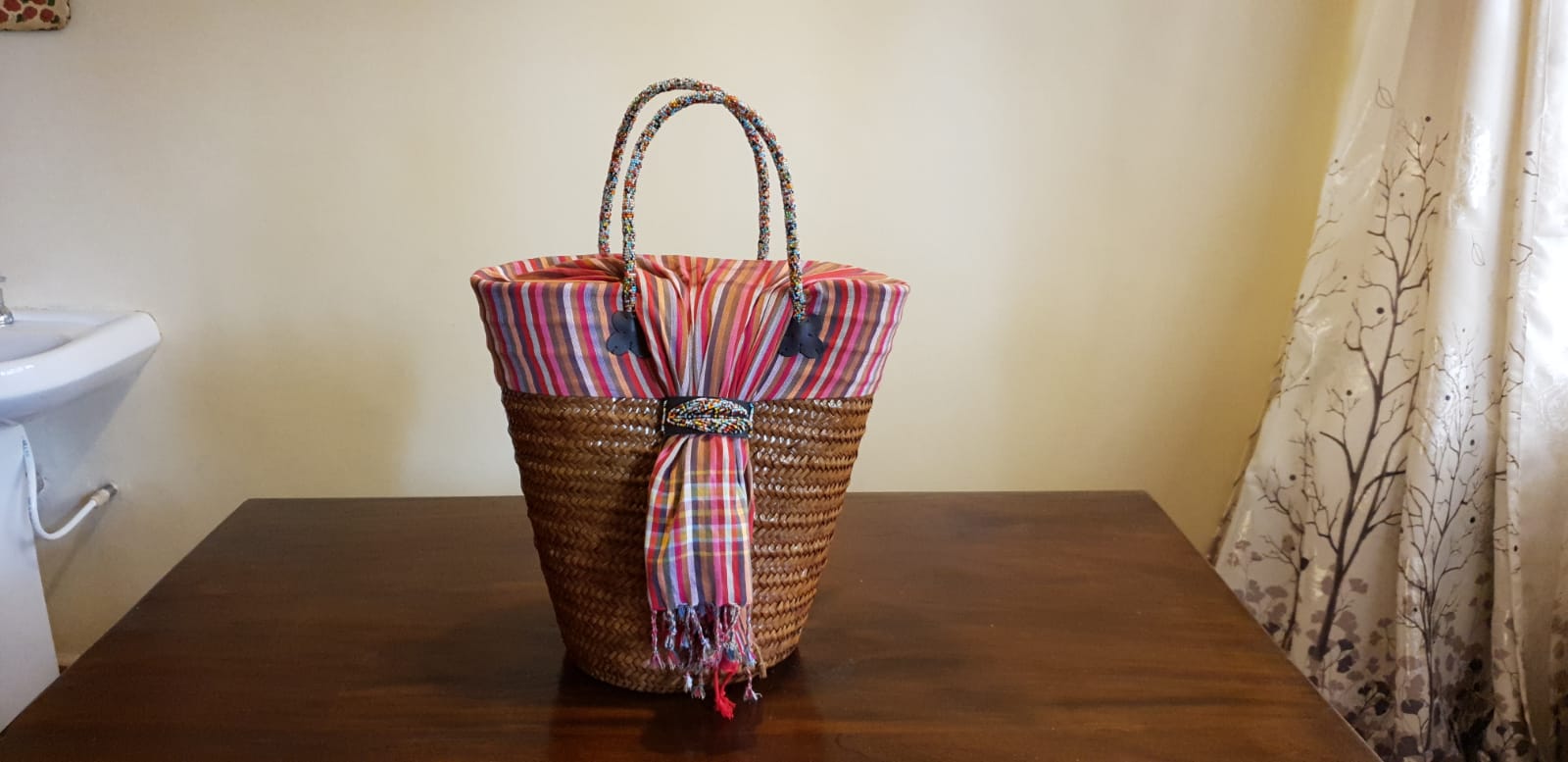 Pink Sisal Kikoy Basket