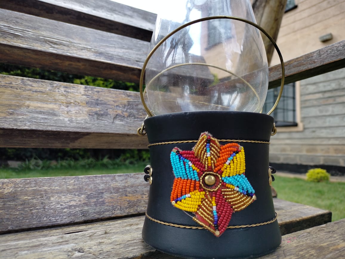 Flower Multicolor Beaded Lantern-style Candle Holder