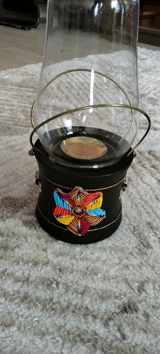 Flower Multicolor Beaded Lantern-style Candle Holder