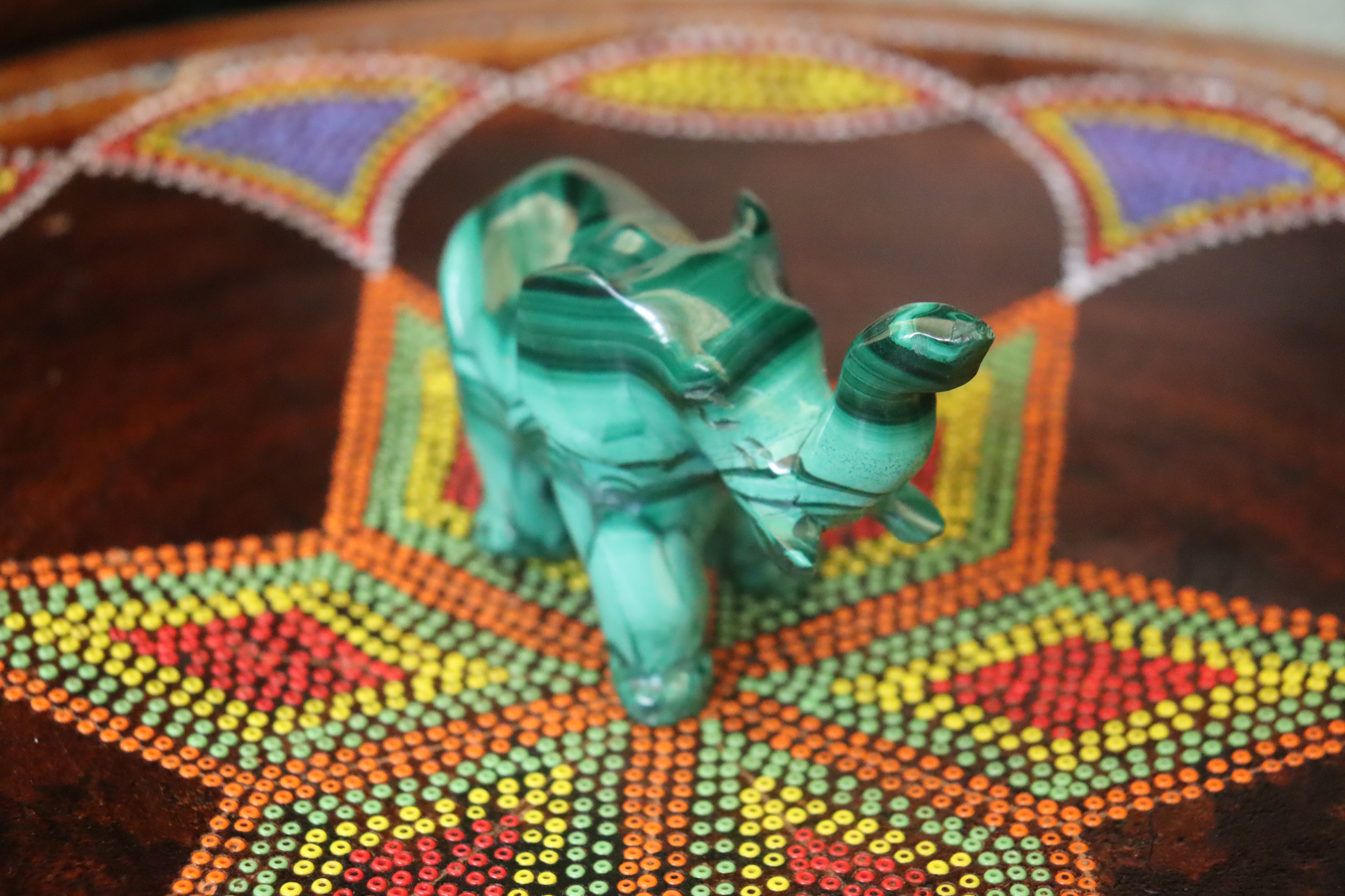 Elephant malachite stone decor