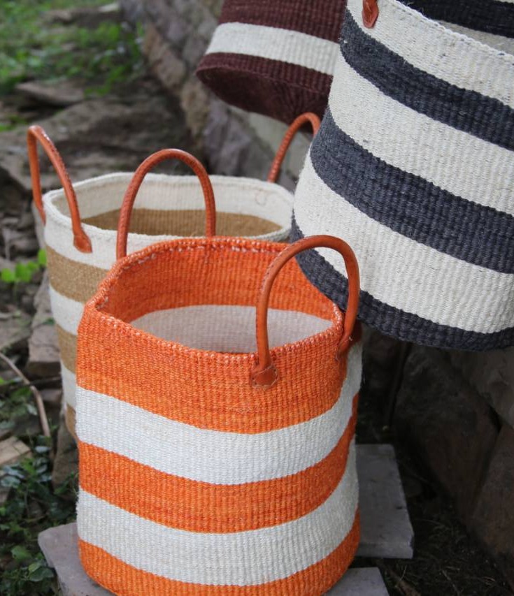 Wide Stripped Orange basket (varied colors) with handles
