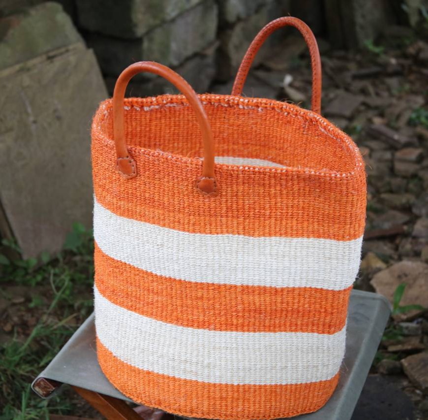 Wide Stripped Orange basket (varied colors) with handles