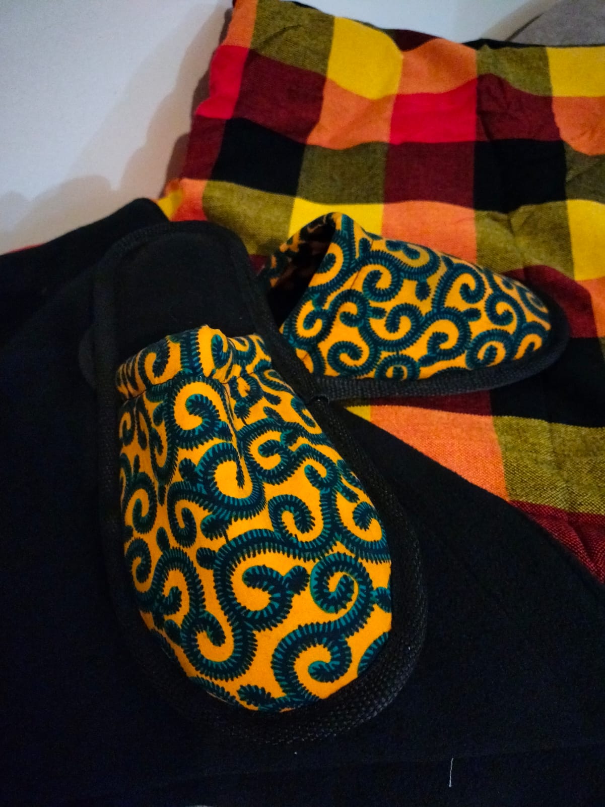 Ankara slippers, multicolored ankara slippers, Kenyan ankara slippers
