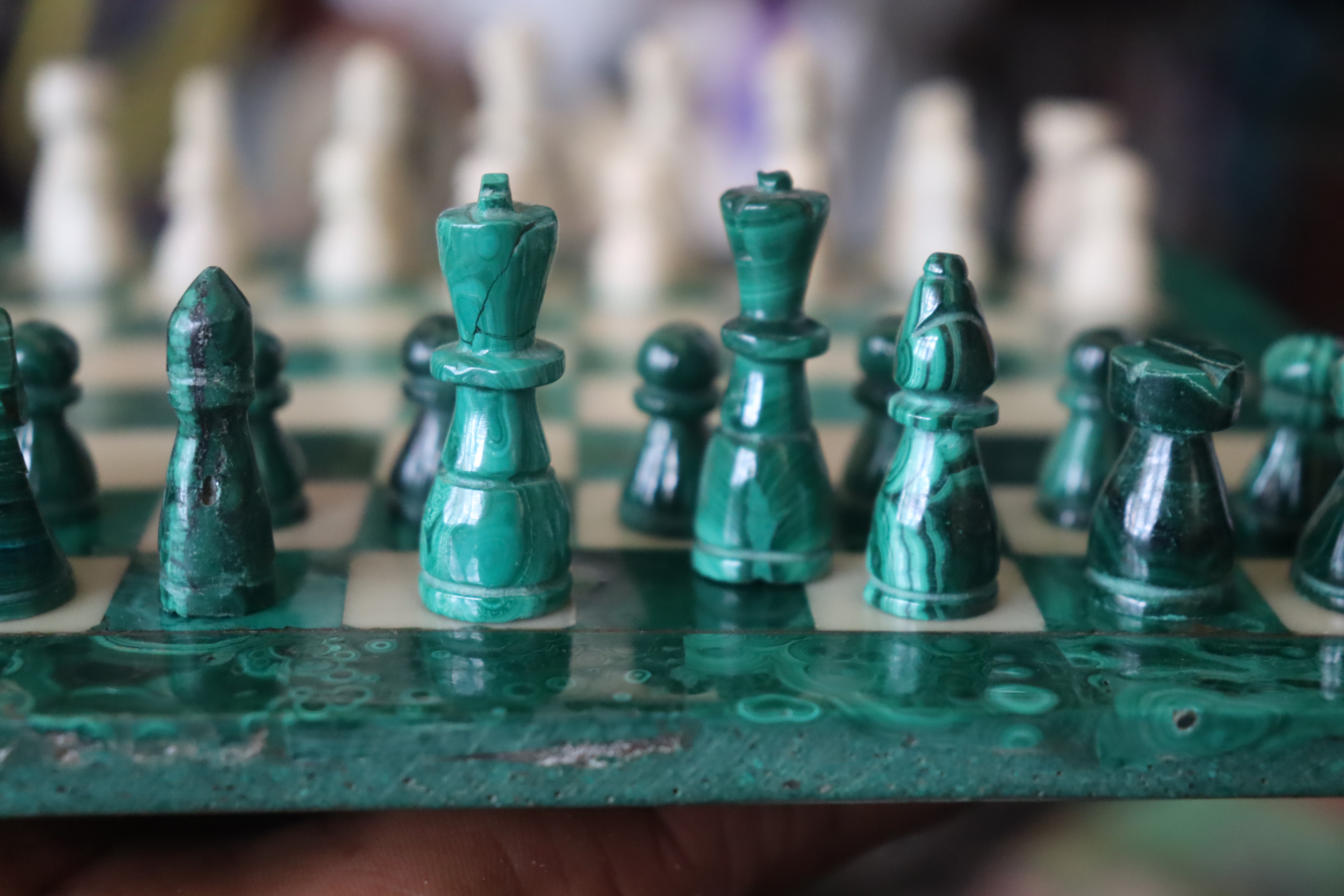Rectangular malachite chess board