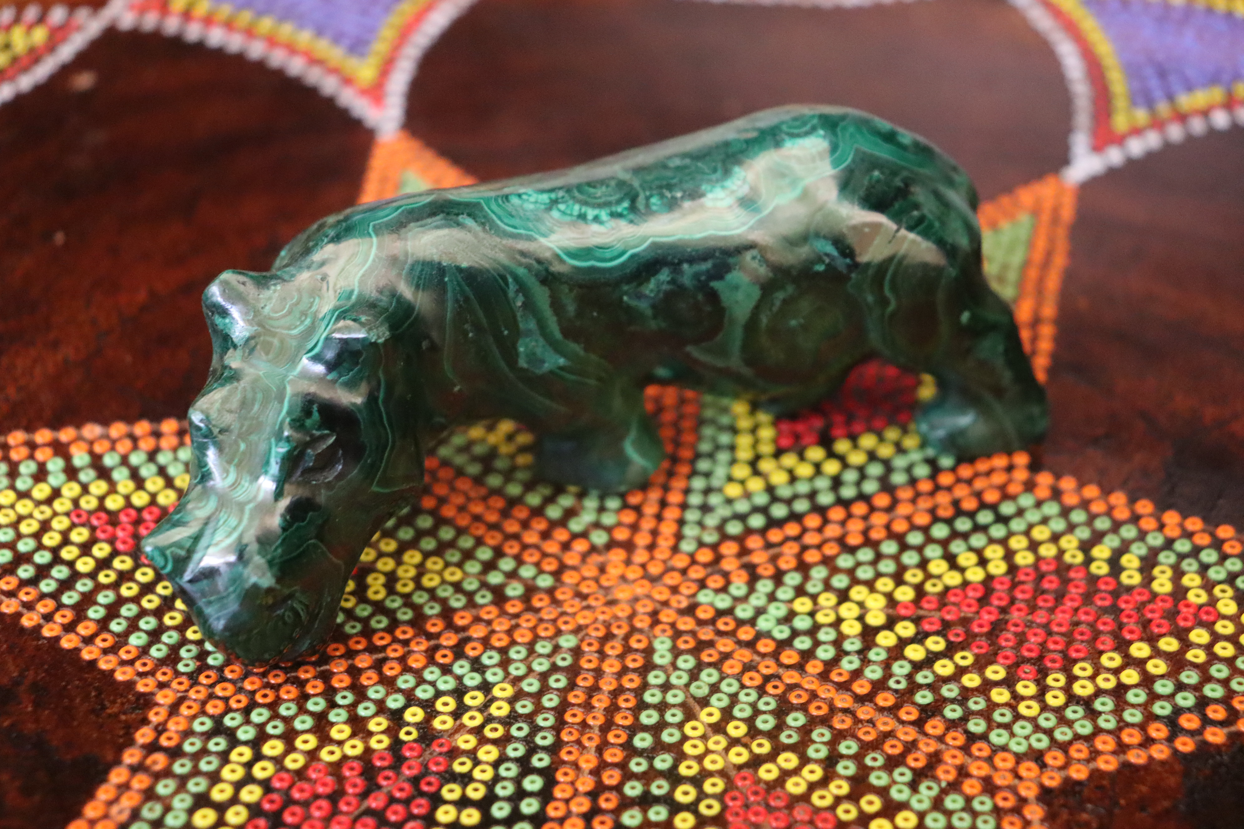 Rhino malachite stone decor