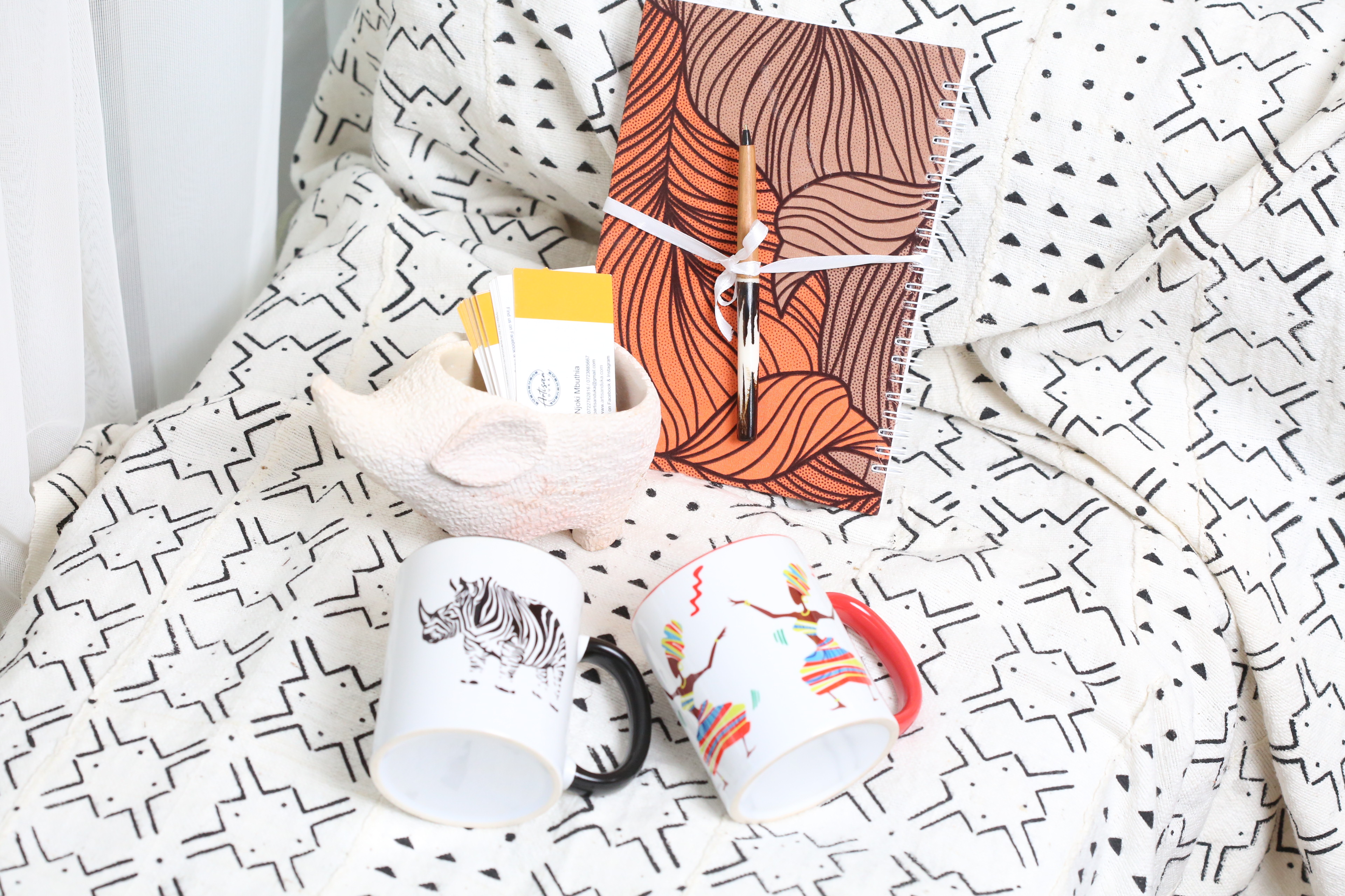 Orange Ankara Notebook with cups Gift package