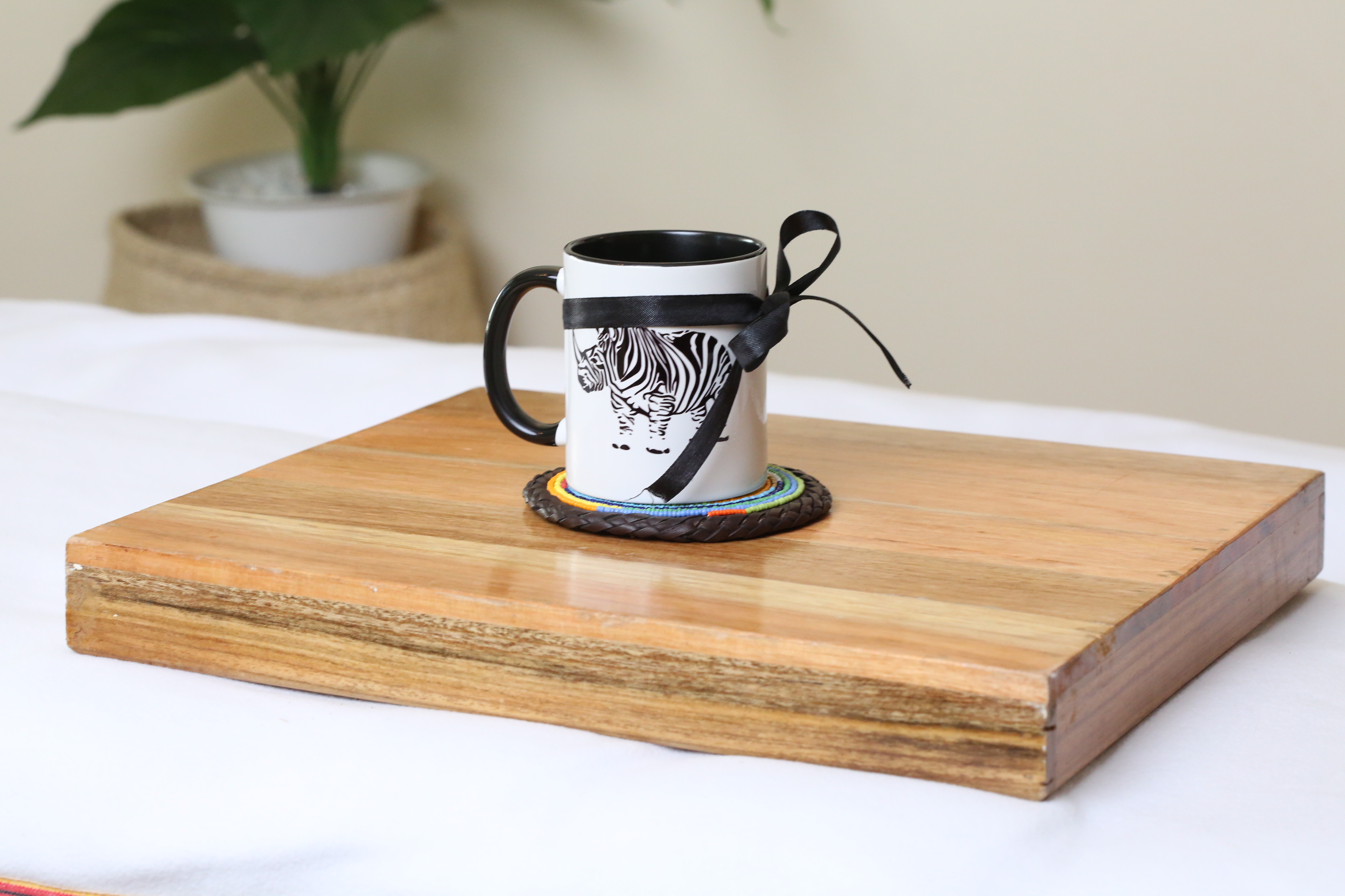 Rhino print mug with beaded coaster gift package.